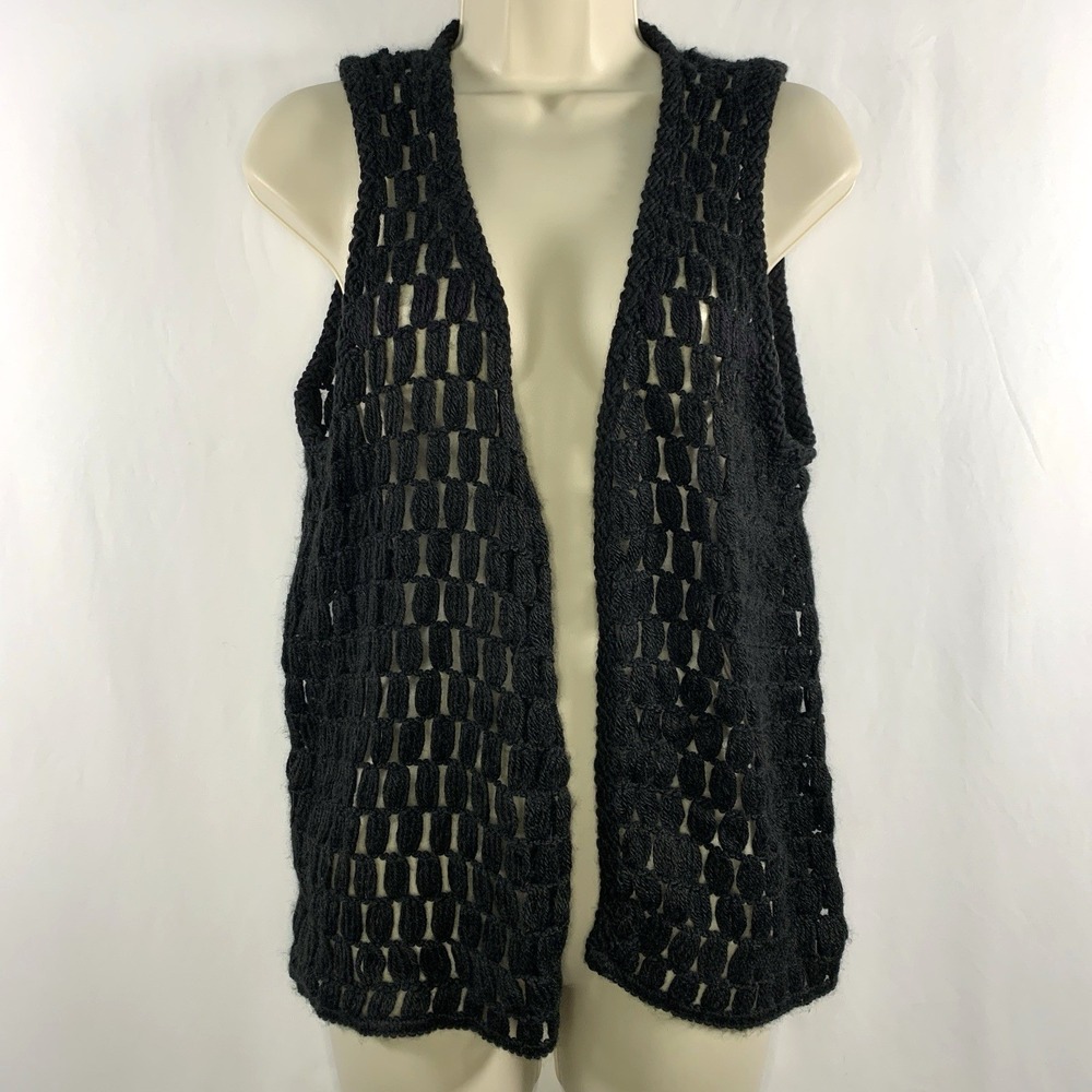 VTG Womens Whimsigoth Open Knit Cardigan Vest Size XS/S Black Witchy Boho Phoebe
